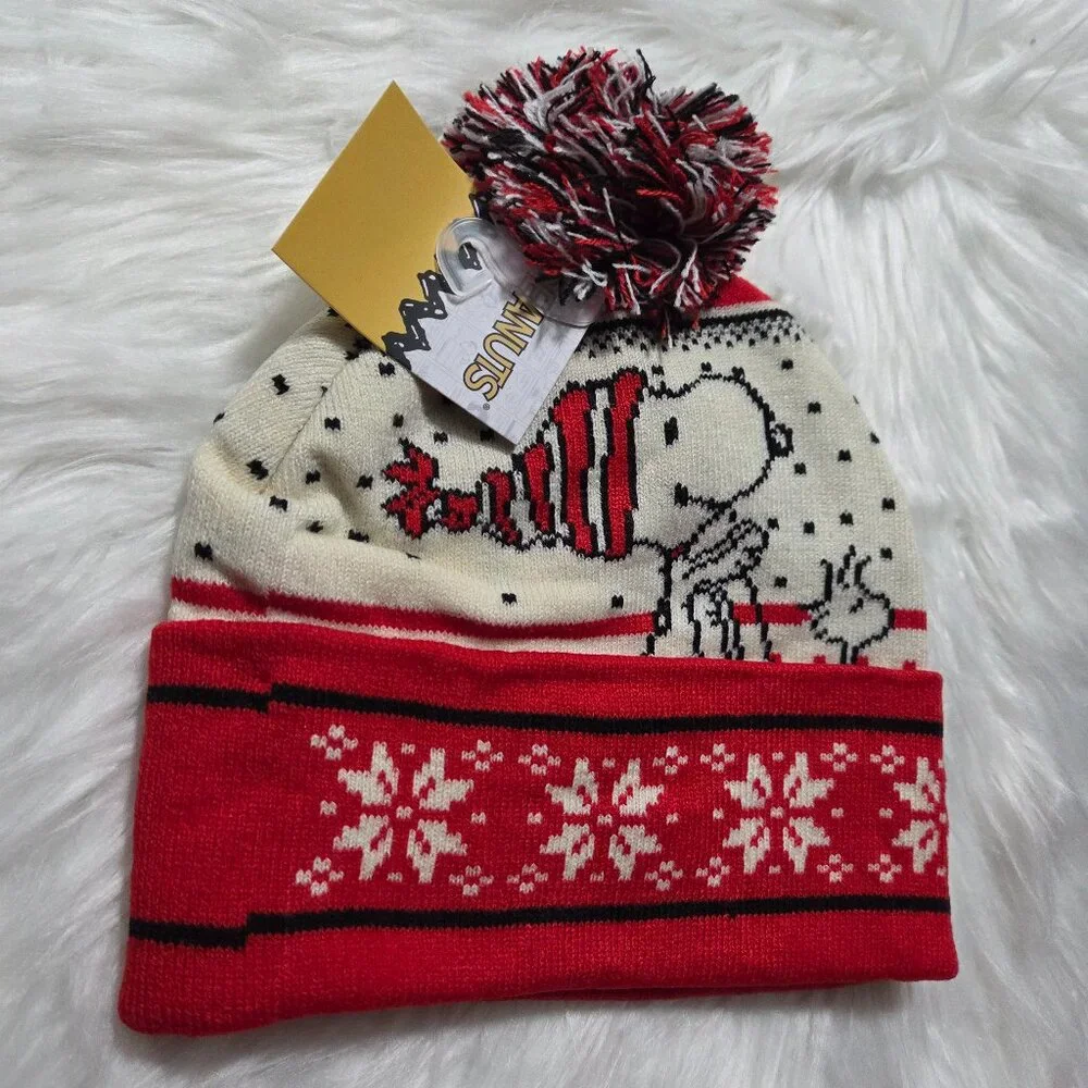 Peanuts Snoopy & Woodstock PomPom Beanie Winter Hat